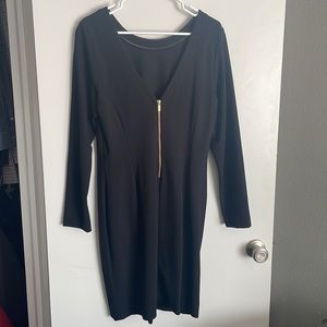 Banana Republic V-back long sleeve little black dress with gold back zip